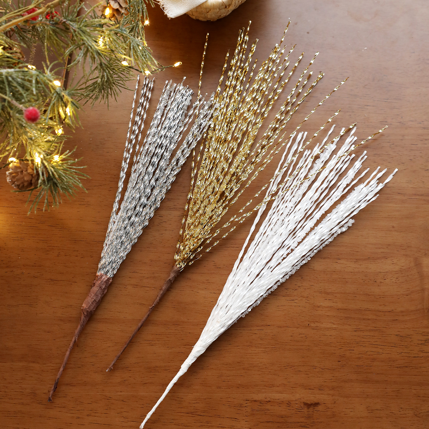 新款圣诞树装饰品炫丽插枝丝带