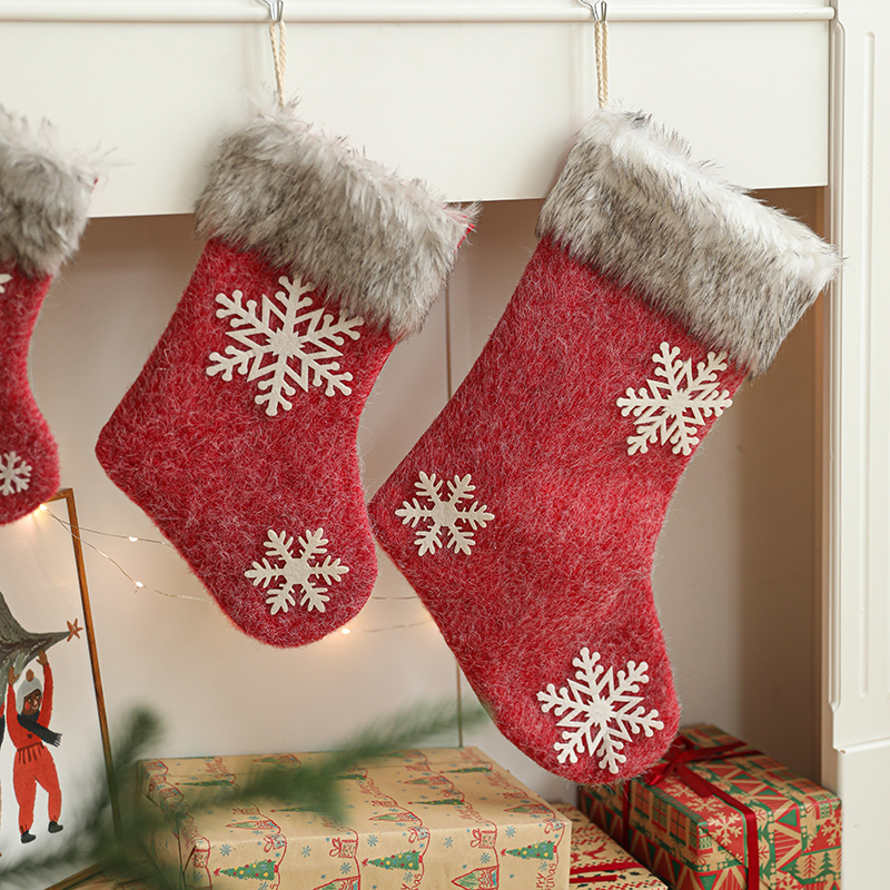 金石缘圣诞红色诞袜子礼物袋礼品袋圣诞节装饰挂饰雪花款袜子创意