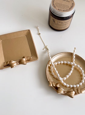 ins复古蝴蝶结香薰托盘摆件饰品展示盘首饰收纳盘桌面置物小托盘