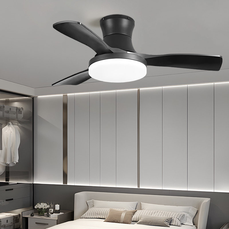 2026现代简约餐厅风扇灯静音吸顶吊扇灯黑色铁艺亚克力灯罩高级感