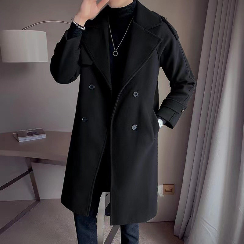 秋冬新款毛呢大衣男中长款过膝无羊绒呢子风衣男外套韩版修身落肩,男装,毛呢大衣,淘宝优惠券,粉丝福利购,淘宝优惠卷