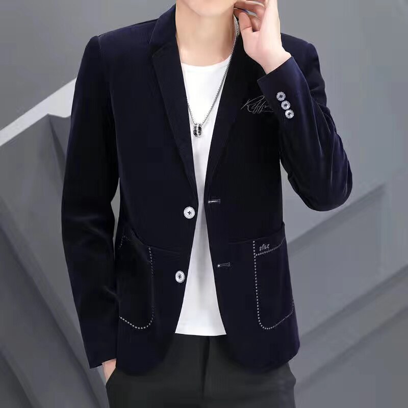 男士休闲灯芯绒西装男韩版修身潮流平绒小西服青年单西上衣外套潮