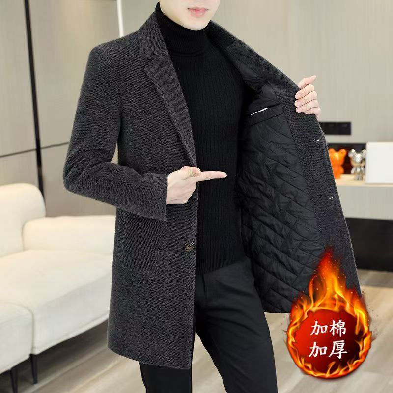 呢子男大衣加棉加厚冬季中长款风衣韩版休闲修身毛呢外套2025新款