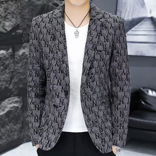 男士潮款西装春秋西服青年印花外套个性发型师便西帅气社会小伙