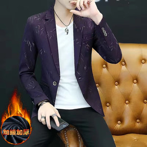 男士西装修身韩版休闲西服外套2023春秋季青年单西帅气加绒小西装