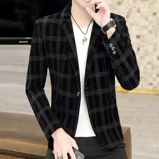 青年时尚 2025春秋新款 修身 男韩版 休闲高档西服外套潮 灯芯绒小西装