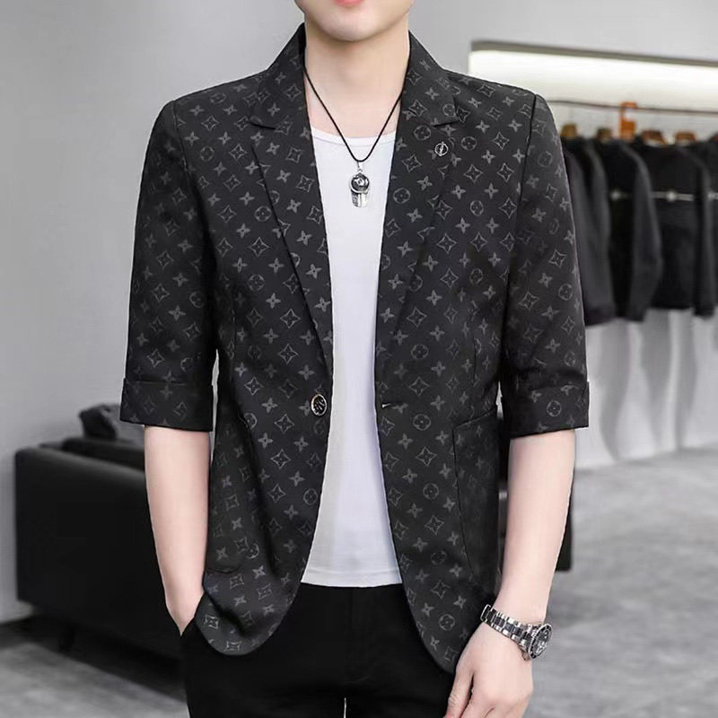 七分袖印花小西服男夏季潮流修身中袖西装外套男士韩版休闲男装潮,男装,休闲西服,淘宝优惠券,粉丝福利购,淘宝优惠卷