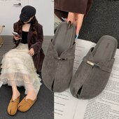 女外穿2026夏季 女凉拖懒人鞋 新款 厚底勃肯鞋 软皮穆勒鞋 包头半拖鞋