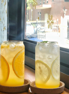 2020新款in网红玻璃杯易拉罐沙冰杯冷饮咖啡气泡水杯高颜值可乐杯