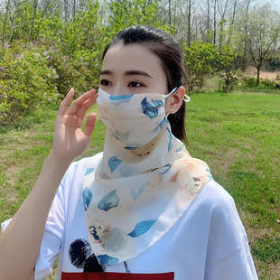 护颈口罩防晒遮阳面纱夏季防紫外线薄款面罩透气骑行面巾全脸护脸