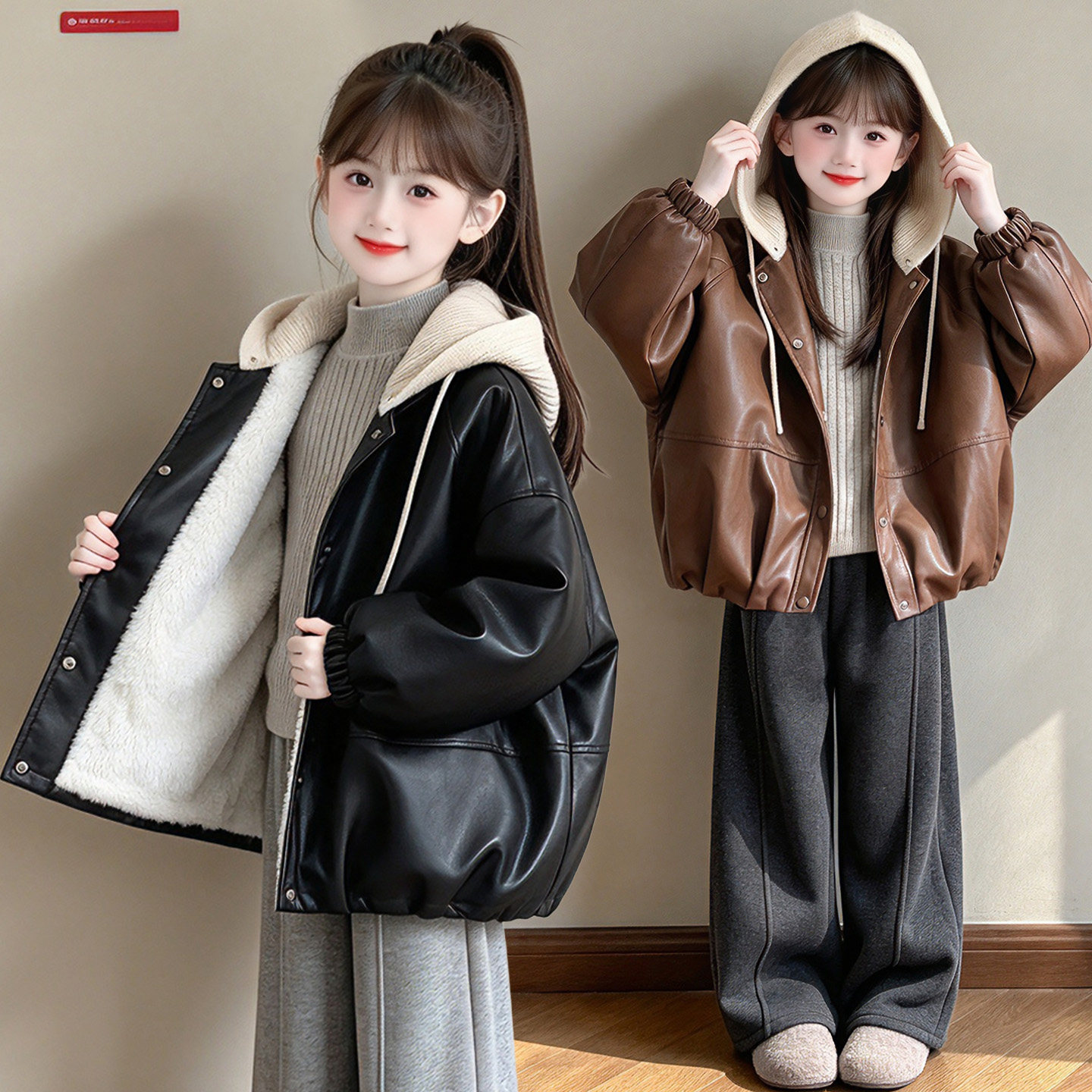 【现货】女童兔绒皮衣外套