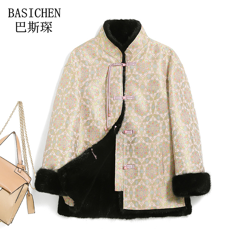 新款复古国风双面穿貂皮大衣整貂