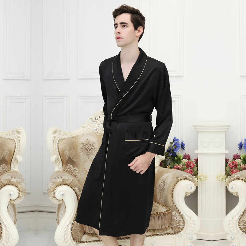 100%桑蚕丝睡衣春秋夏重磅真丝睡袍浴袍男士长袖丝绸专柜正品