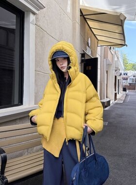 泡芙龟背两面穿短款羽绒服女2026冬季新款90白鸭绒连帽面包服外套