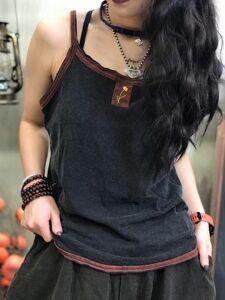 春夏季新款刺绣麻料做旧砂洗抄色小吊带女文艺棉麻风百搭内搭衫