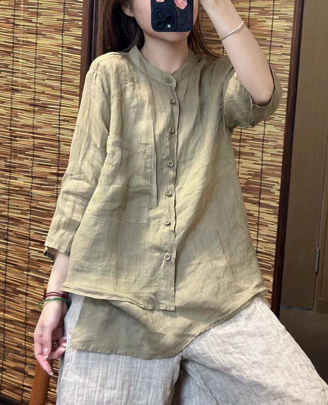 宽松休闲文艺衬衫苎麻显瘦百搭女