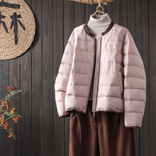 撞色针织设计圆领短款羽绒服女柔软90鸭绒轻软保暖百搭宽松厚外套