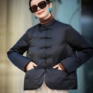 新中式文艺复古羽绒服女2024冬季立领盘扣白鸭绒设计感轻便外套