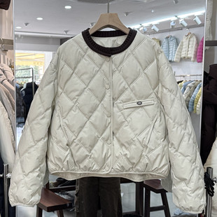 2025秋冬轻薄柔软羽绒服女短款简约复古圆领菱格宽松休闲保暖外套