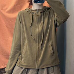 2024秋简约休闲纯色百搭长袖卫衣开衫女澳绒拉链显瘦连帽外套上衣
