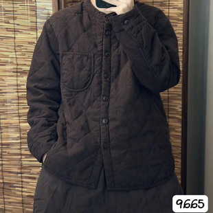 2025秋冬复古设计感立领格纹纯色棉衣女休闲宽松减龄显瘦保暖外套