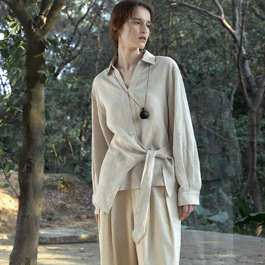 绑带设计宽松百搭休闲减龄衬衫