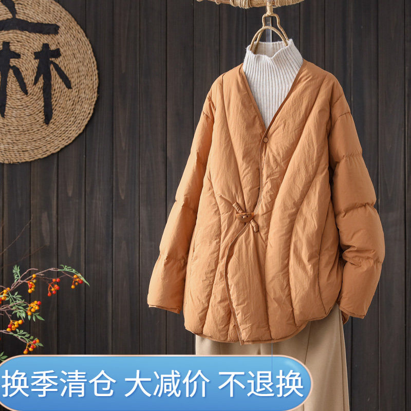 文艺休闲白鸭绒V领保暖外套简约