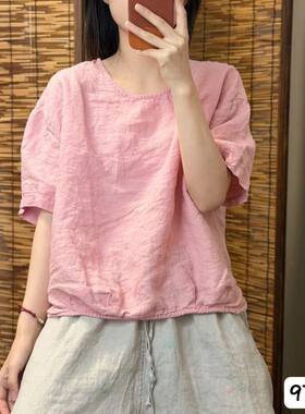 通勤宽松亚麻女短袖亲肤透气衬衫
