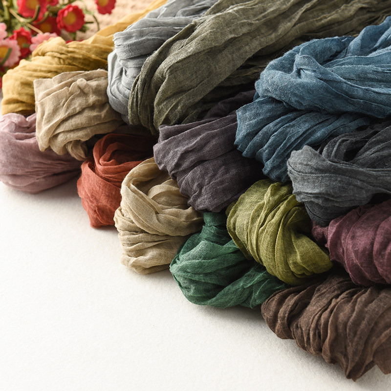 多色压褶文艺秋季长款两用围巾