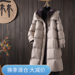 文艺休闲加厚中长款羽绒服女冬季简约新国标宽松连帽保暖舒适外套