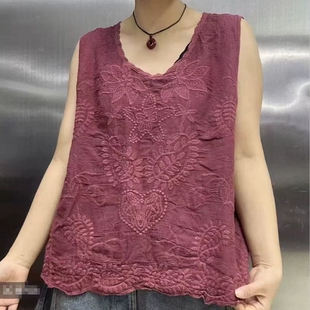 2026夏季新品纯棉刺绣吊带背心女外穿宽松民族风透气内搭打底衫女