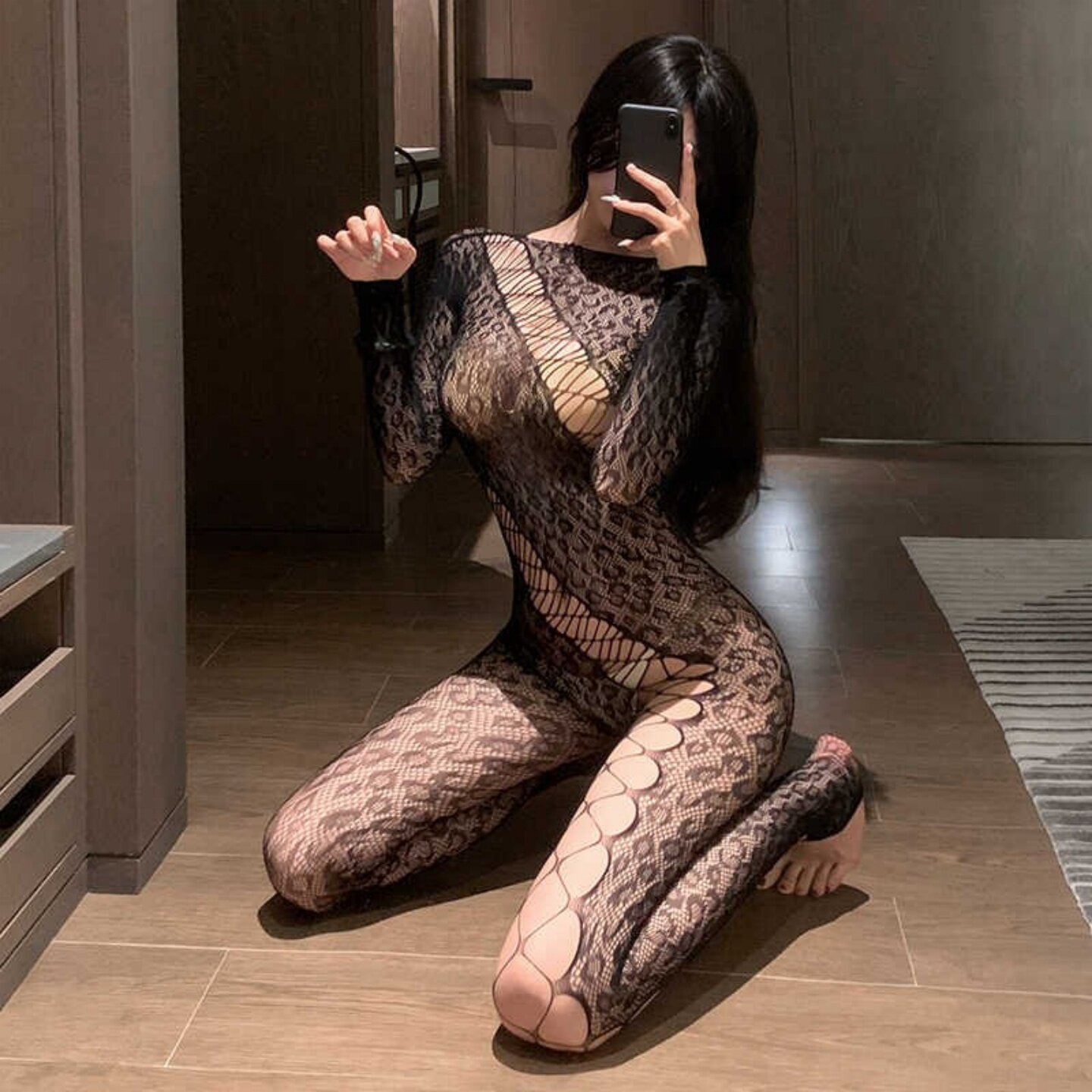 纯欲诱惑火辣长袖天鹅绒连体丝袜