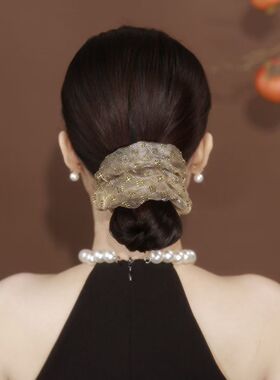韩版绢纱发圈满天星法式双层水钻甜美气质头花扎头发头绳女大肠圈