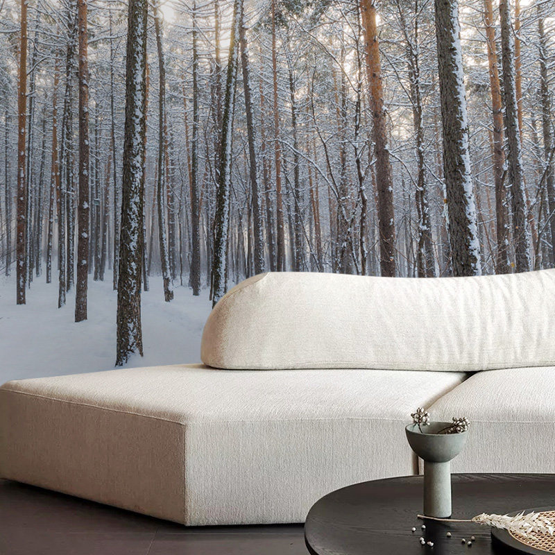 墙酷现代高清森林树木雪风景冬季壁纸客餐厅玄关背景墙壁画凛冬