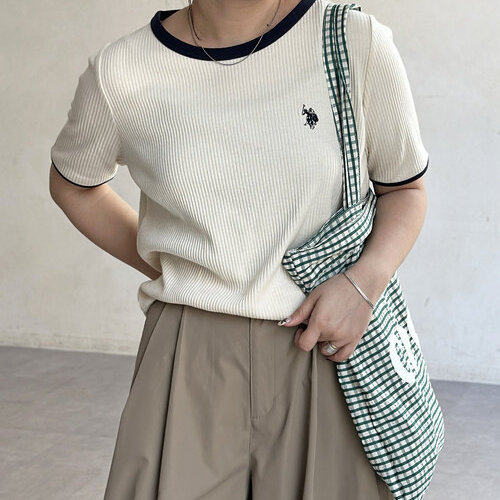 日本代购直邮CPCM U.S. POLO ASSN.刺绣小LOGO螺纹短袖T恤女款