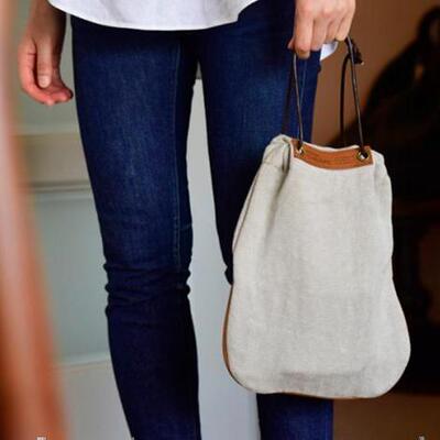 日本制代购直邮ateliers PENELOPE kate抽拉绳便携麻帆布休闲包