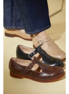 日本制代购直邮SAYA 51166雕花重腊皮复古搭扣休闲皮鞋女款