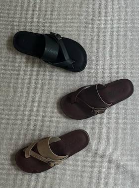 日本制代购直邮男女拖鞋真皮一脚蹬凉鞋复古Organic handloom