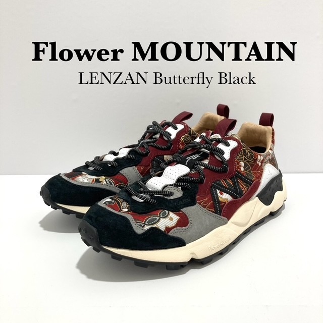 日本代购山雾花野Flower MOUNTAIN LENZAN西阵织黑蝶刺绣运动鞋