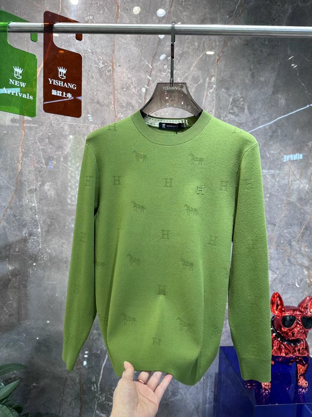 2025秋冬新款欧货男士时尚提花修身弹力青年圆领针织衫打底毛衣