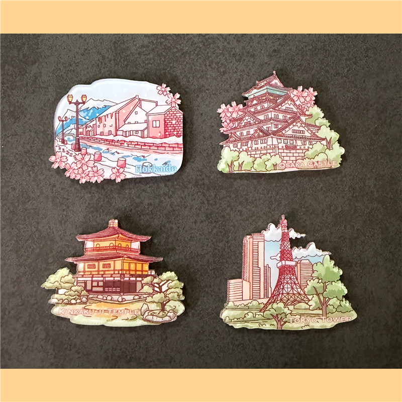 日本旅游特色纪念品亚克力冰箱贴富士山度假城市磁贴吸铁石