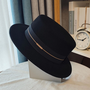 益璟印记羊毛轻奢定制优雅平顶帽秋冬毛呢显脸小时髦高级感礼帽女