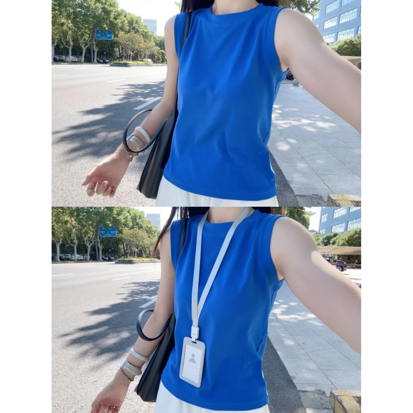 克莱因蓝色无袖坎肩遮副乳背心吊带女夏季外穿内搭修身叠穿上衣潮