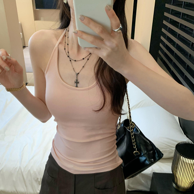 自带胸垫挂脖修身吊带背心