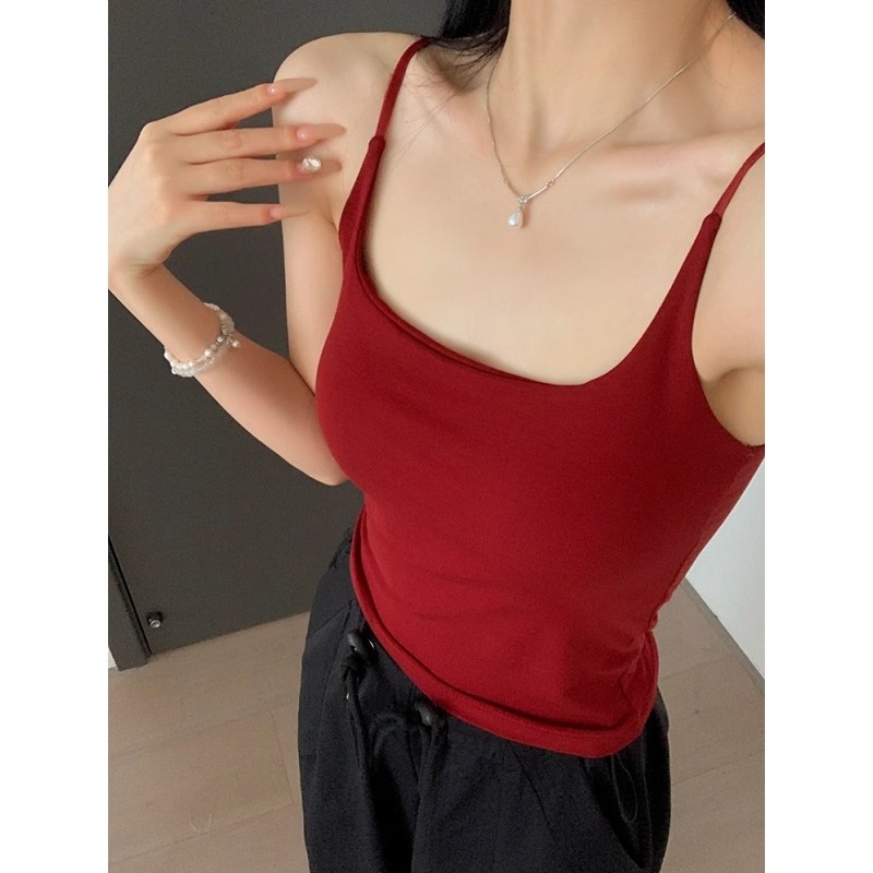 安哥拉红胸垫背心女可调节肩带内搭美背上衣夏季纯欲显瘦吊带打底