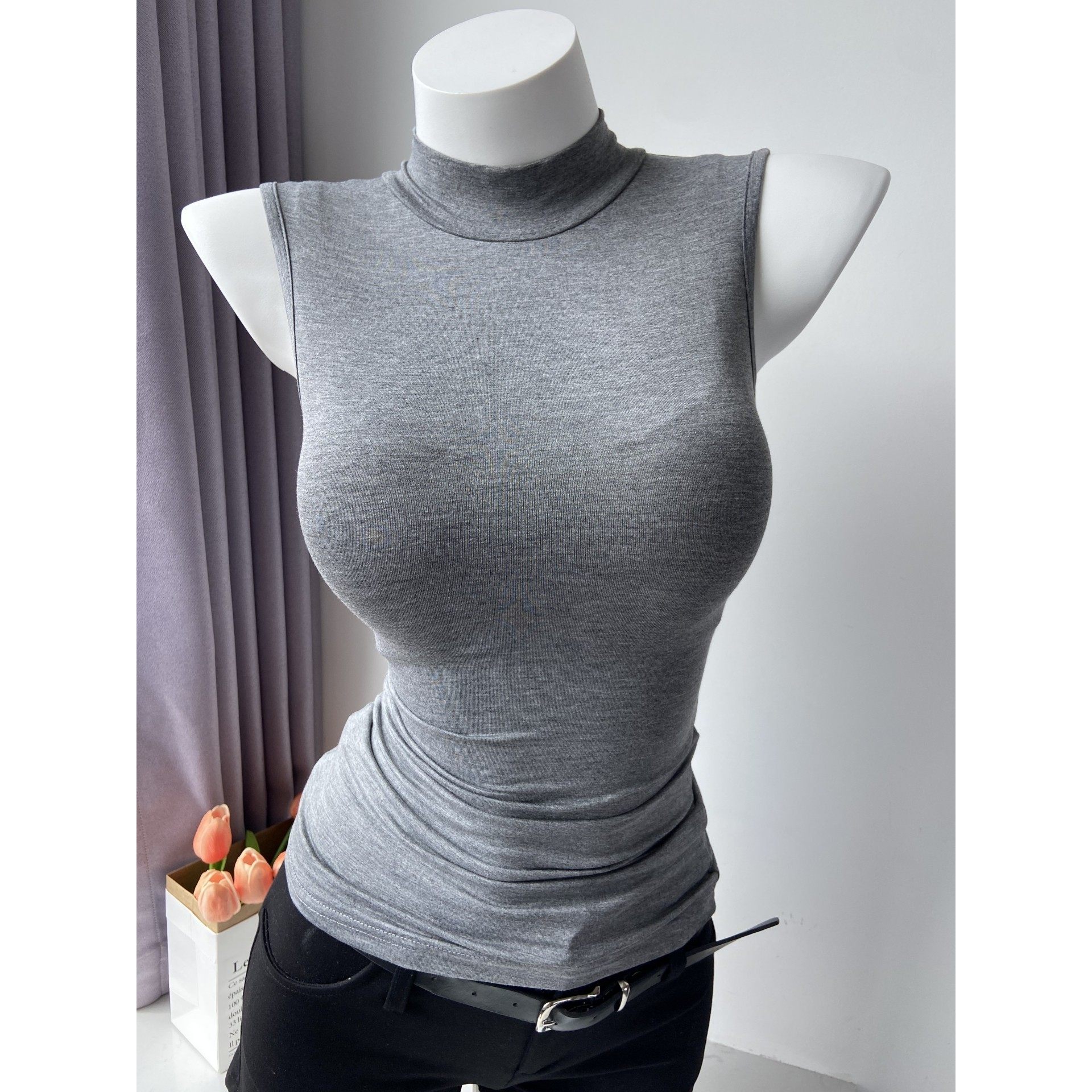 纯欲风弹力紧身性感半高领无袖坎肩背心打底衫女春季新款叠穿上衣,女装/女士精品,背心吊带,淘宝优惠券,粉丝福利购,淘宝优惠卷