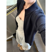 毛衣外套女2026春季 针织开衫 上衣 内搭长袖 韩系立领双拉链保暖修身