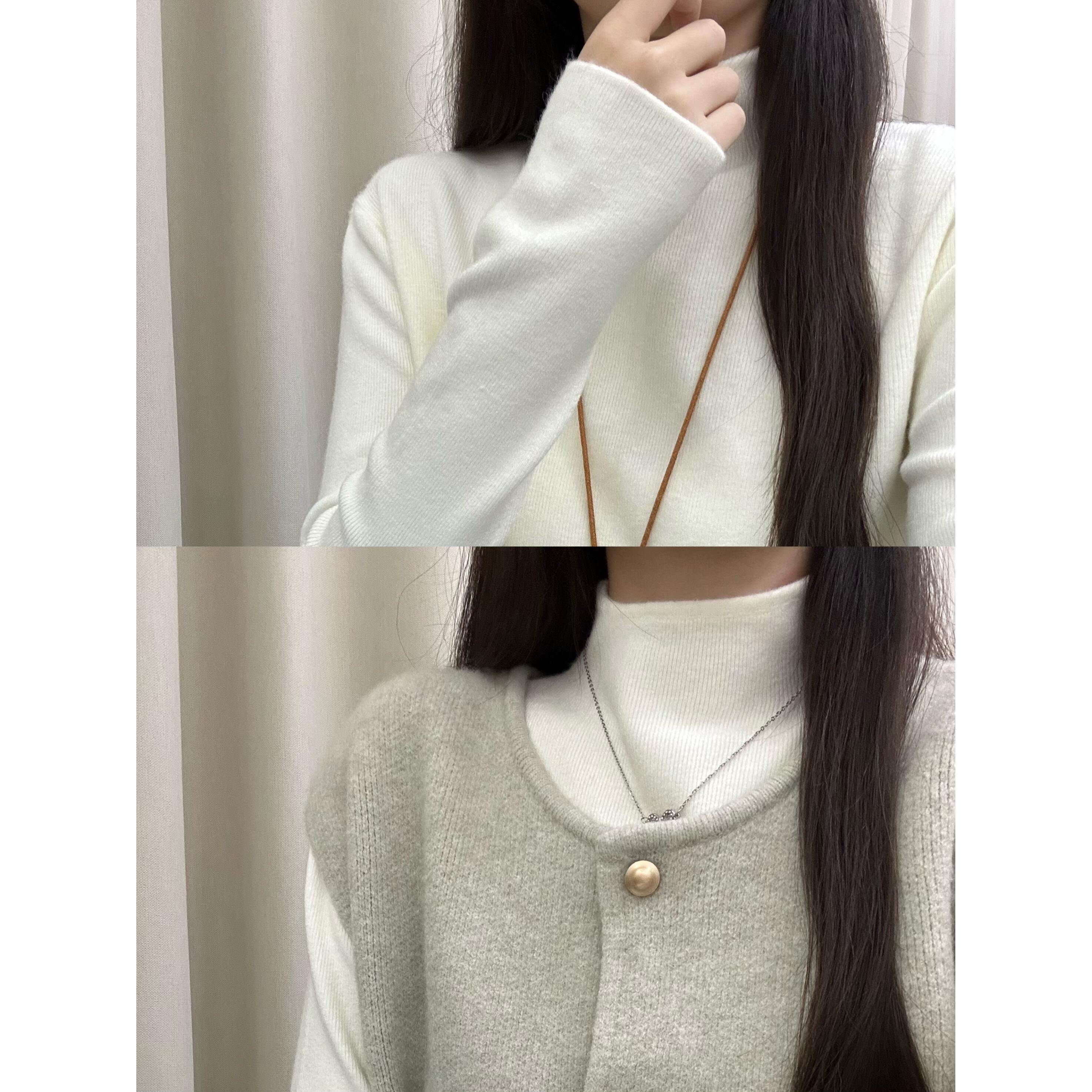 白色半高领保暖内搭修身显瘦针织打底衫毛衣女春秋冬季长袖上衣潮