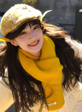 黄色针织围巾女2025新款冬季韩系氛围感披肩时尚百搭外搭围脖护颈