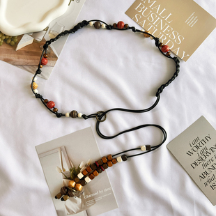 薛凯琪同款撞色木珠腰链女2025新款复古民族风配连衣裙腰带潮皮带